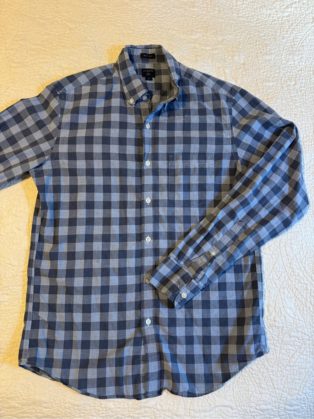 J. Crew Blue and Navy Check Button-Down Shirt